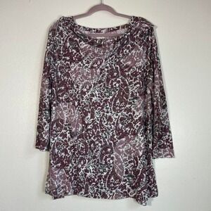 Zenergy Chicos Women Size 2 L/12 3/4 Sleeve Floral Paisley Cowl Neck Formal Top‎